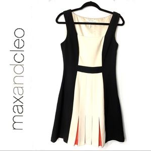 Max and Cleo Dress Pleated Black, Cream, Coral